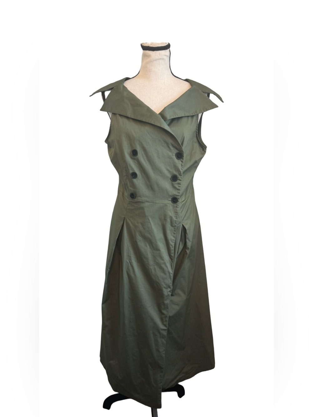 Zara Woman Olive Green Double Breasted Sleeveless Midi Dress Size Large 19x44